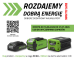 Baner reklamowy Greenworks z hasłem „Rozdajemy dobrą energię – Edycja 2026” promujący akcję z darmowym akumulatorem.