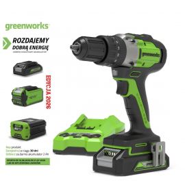 24V wiertarko-wkrętarka GD24DD60K2 Greenworks zestaw ładowarka + aku 2Ah + futerał miękki - zdjęcie 1
